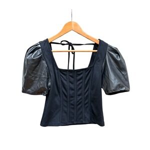 NWT Fabrik Vegan Leather Sleeve Corset Crop Top Black Whimsigoth Fairy Grunge SM